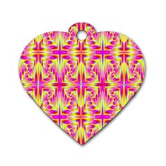 Pink And Yellow Rave Pattern Dog Tag Heart (one Sided)  by KirstenStar