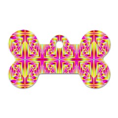 Pink And Yellow Rave Pattern Dog Tag Bone (one Sided) by KirstenStar