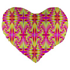 Pink And Yellow Rave Pattern Large 19  Premium Heart Shape Cushion