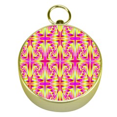 Pink And Yellow Rave Pattern Gold Compass