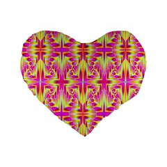 Pink And Yellow Rave Pattern Standard 16  Premium Flano Heart Shape Cushion  by KirstenStar