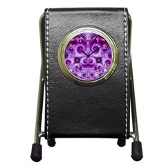 Purple Ecstasy Fractal Pen Holder Desk Clock