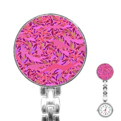 Bright Pink Confetti Storm Stainless Steel Nurses Watch