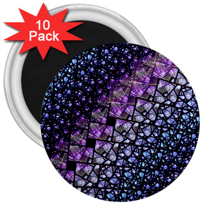 Dusk Blue and Purple Fractal 3  Button Magnet (10 pack)