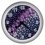 Dusk Blue and Purple Fractal Wall Clock (Silver) Front