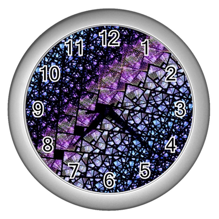 Dusk Blue and Purple Fractal Wall Clock (Silver)