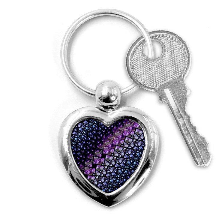 Dusk Blue and Purple Fractal Key Chain (Heart)