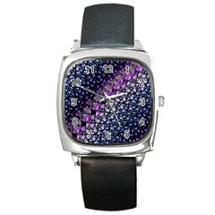 Dusk Blue And Purple Fractal Square Leather Watch by KirstenStar