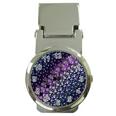 Dusk Blue And Purple Fractal Money Clip With Watch