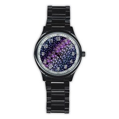 Dusk Blue And Purple Fractal Sport Metal Watch (black) by KirstenStar