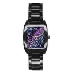 Dusk Blue And Purple Fractal Stainless Steel Barrel Watch by KirstenStar