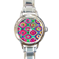 Psychedelic Checker Board Round Italian Charm Watch by KirstenStar