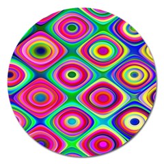 Psychedelic Checker Board Magnet 5  (round) by KirstenStar