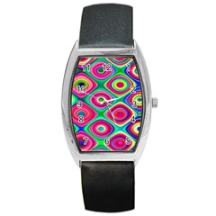 Psychedelic Checker Board Tonneau Leather Watch