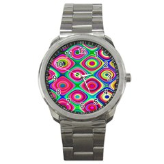 Psychedelic Checker Board Sport Metal Watch by KirstenStar