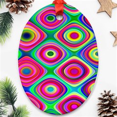 Psychedelic Checker Board Oval Ornament (two Sides)