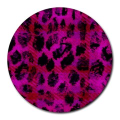 Pink Leopard 8  Mouse Pad (round) by ArtistRoseanneJones