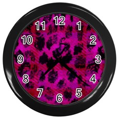 Pink Leopard Wall Clock (black) by ArtistRoseanneJones