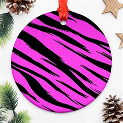 Pink Tiger Round Ornament (two Sides) by ArtistRoseanneJones