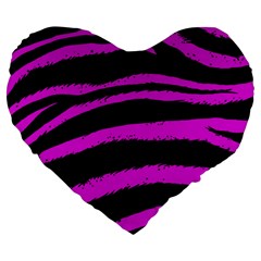 Pink Zebra Large 19  Premium Heart Shape Cushion