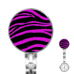 Pink Zebra Stainless Steel Nurses Watch