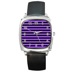 Purple Stripes Square Leather Watch by ArtistRoseanneJones