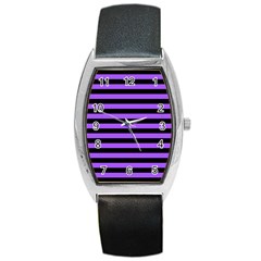 Purple Stripes Tonneau Leather Watch by ArtistRoseanneJones