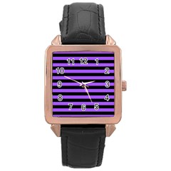 Purple Stripes Rose Gold Leather Watch 