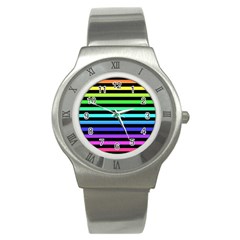 Rainbow Stripes Stainless Steel Watch (slim) by ArtistRoseanneJones