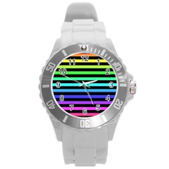 Rainbow Stripes Plastic Sport Watch (large) by ArtistRoseanneJones