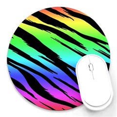 Rainbow Tiger 8  Mouse Pad (round) by ArtistRoseanneJones