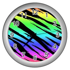 Rainbow Tiger Wall Clock (silver) by ArtistRoseanneJones