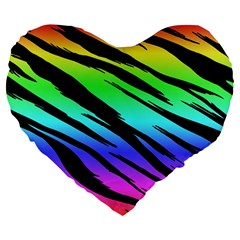 Rainbow Tiger Large 19  Premium Flano Heart Shape Cushion by ArtistRoseanneJones