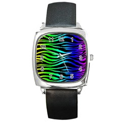 Rainbow Zebra Square Leather Watch