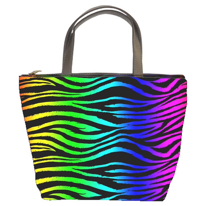 Rainbow Zebra Bucket Handbag