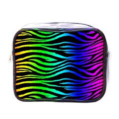 Rainbow Zebra Mini Travel Toiletry Bag (one Side)