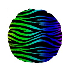 Rainbow Zebra Standard 15  Premium Round Cushion  by ArtistRoseanneJones