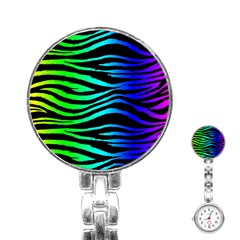 Rainbow Zebra Stainless Steel Nurses Watch by ArtistRoseanneJones