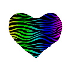 Rainbow Zebra Standard 16  Premium Flano Heart Shape Cushion 