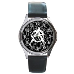 Anarchy Round Leather Watch (silver Rim)