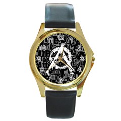 Anarchy Round Leather Watch (gold Rim) 