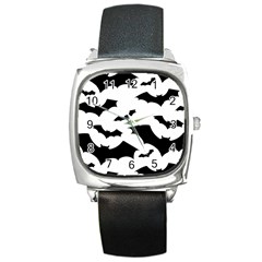 Deathrock Bats Square Leather Watch by ArtistRoseanneJones