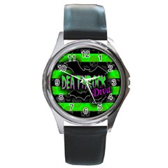 Deathrock Diva Round Leather Watch (silver Rim) by ArtistRoseanneJones