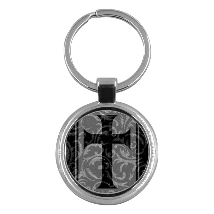 Goth Brocade Cross Key Chain (Round)