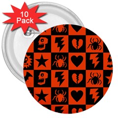 Goth Punk Checkers 3  Button (10 Pack) by ArtistRoseanneJones