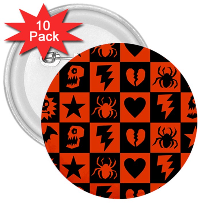 Goth Punk Checkers 3  Button (10 pack)