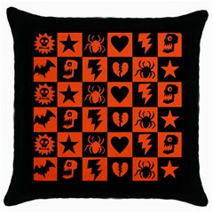 Goth Punk Checkers Black Throw Pillow Case