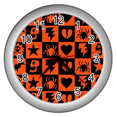 Goth Punk Checkers Wall Clock (silver)