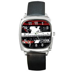 Punk Chick Square Leather Watch