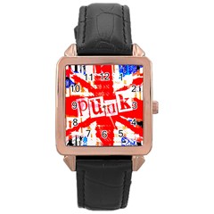 Punk Union Jack Rose Gold Leather Watch 